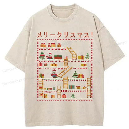 Tokyo-Tiger Santa Claus Climber Christmas Washed T-Shirt