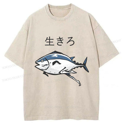 Tokyo-Tiger Running Fish Washed T-Shirt