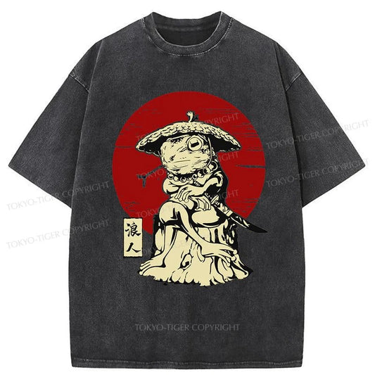 Tokyo-Tiger Rounin Japanese Frog Samurai Washed T-Shirt