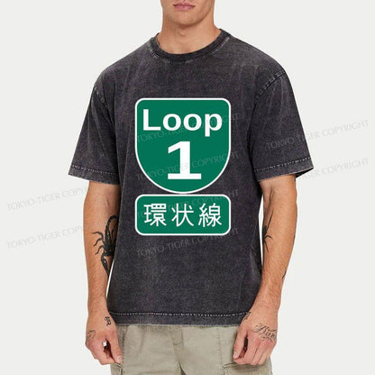 Tokyo-Tiger Osaka Loop Road Sign Japan Washed T-Shirt