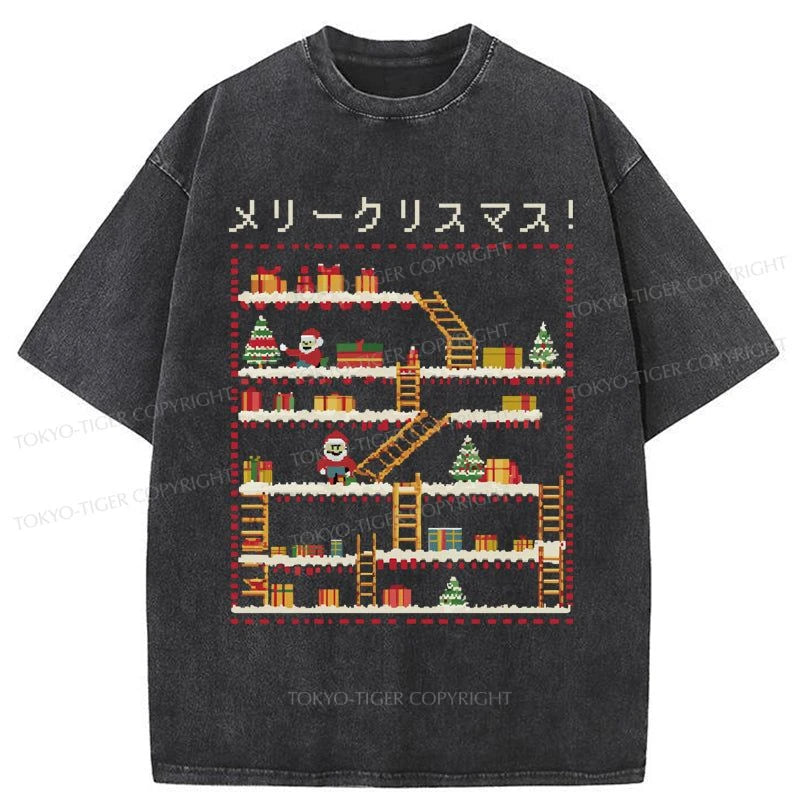 Tokyo-Tiger Santa Claus Climber Christmas Washed T-Shirt