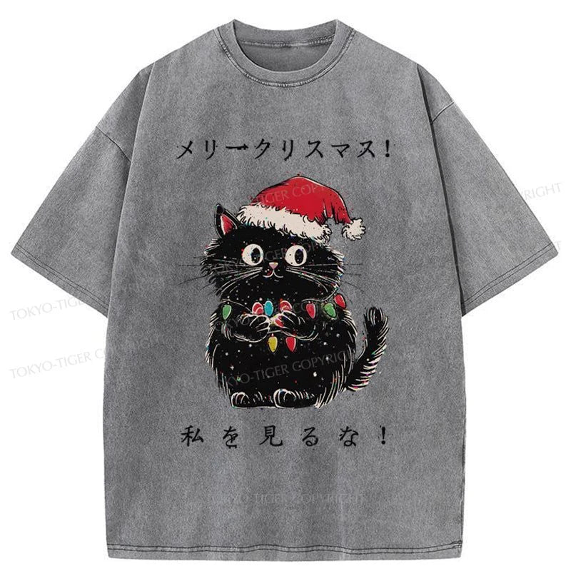 Tokyo-Tiger Black Cat Merry Fluffmas Washed T-Shirt