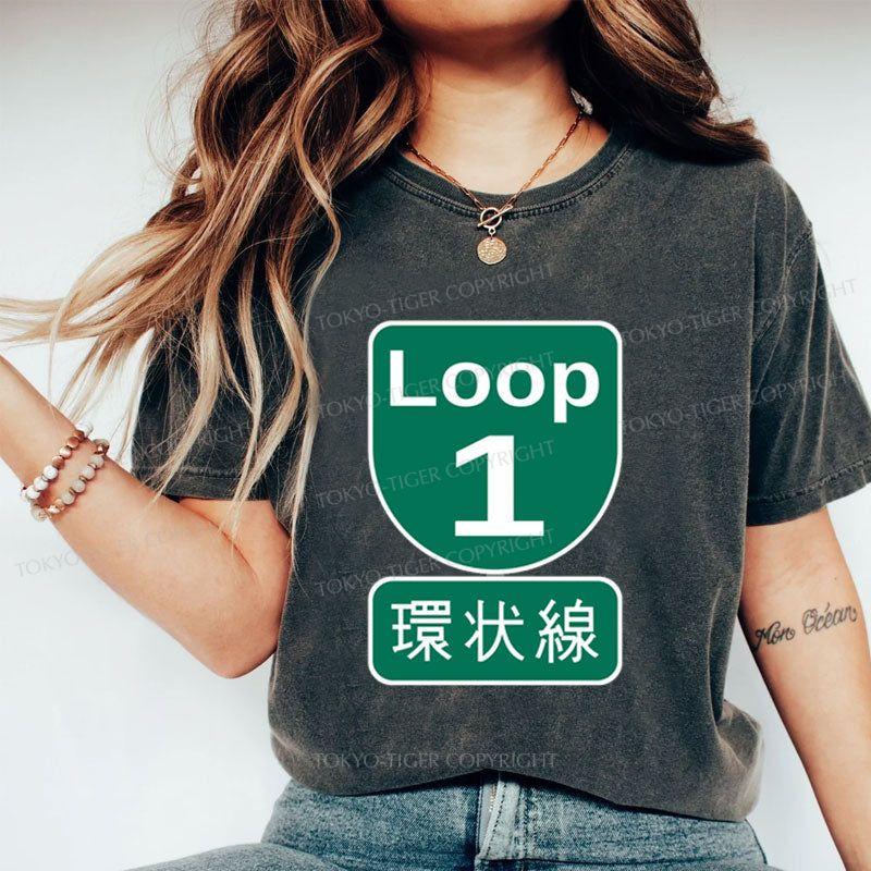 Tokyo-Tiger Osaka Loop Road Sign Japan Washed T-Shirt