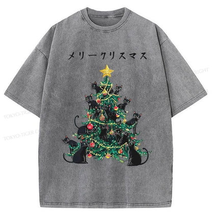 Tokyo-Tiger Meowy Christmas Tree Washed T-Shirt