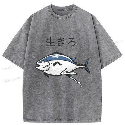 Tokyo-Tiger Running Fish Washed T-Shirt