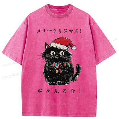 Tokyo-Tiger Black Cat Merry Fluffmas Washed T-Shirt