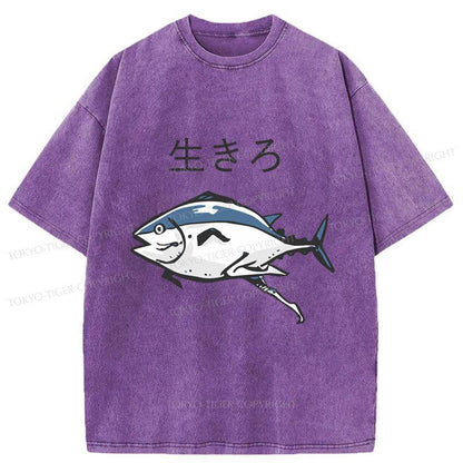 Tokyo-Tiger Running Fish Washed T-Shirt