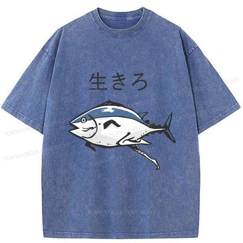 Tokyo-Tiger Running Fish Washed T-Shirt