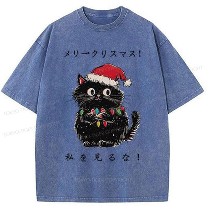 Tokyo-Tiger Black Cat Merry Fluffmas Washed T-Shirt