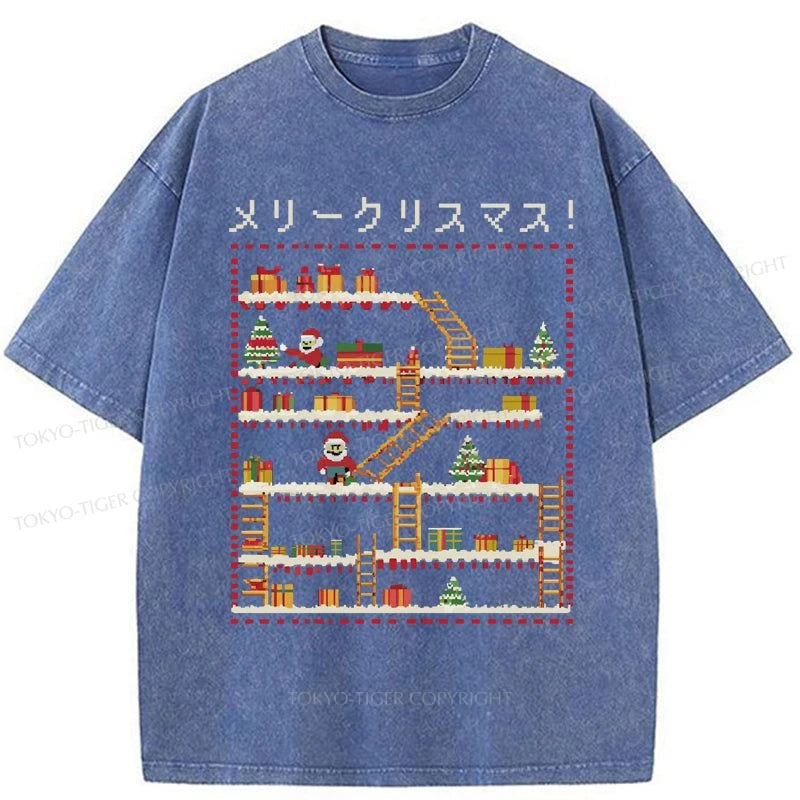 Tokyo-Tiger Santa Claus Climber Christmas Washed T-Shirt