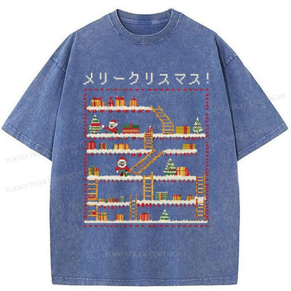 Tokyo-Tiger Santa Claus Climber Christmas Washed T-Shirt