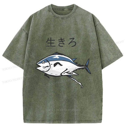 Tokyo-Tiger Running Fish Washed T-Shirt