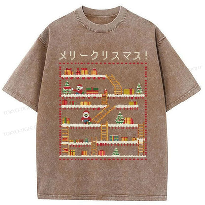 Tokyo-Tiger Santa Claus Climber Christmas Washed T-Shirt