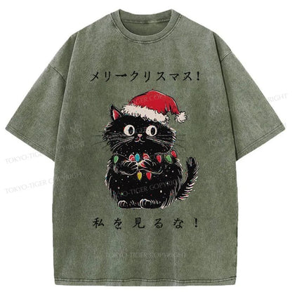 Tokyo-Tiger Black Cat Merry Fluffmas Washed T-Shirt