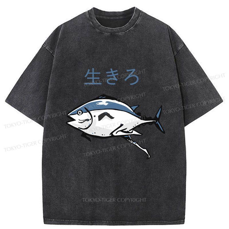 Tokyo-Tiger Running Fish Washed T-Shirt