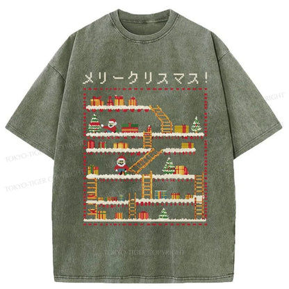 Tokyo-Tiger Santa Claus Climber Christmas Washed T-Shirt