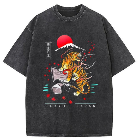 Tokyo-Tiger Japanese Style Tiger Washed T-Shirt