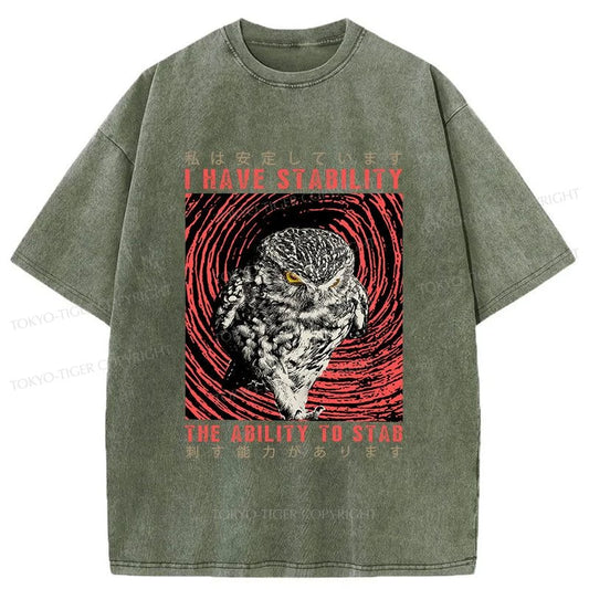 Tokyo-Tiger I Have Stability Owl Washed T-Shirt