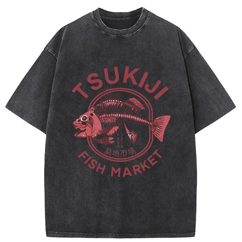 Tokyo-Tiger Tokyo Tsukiji Fish Market Vintage Japan Washed T-Shirt