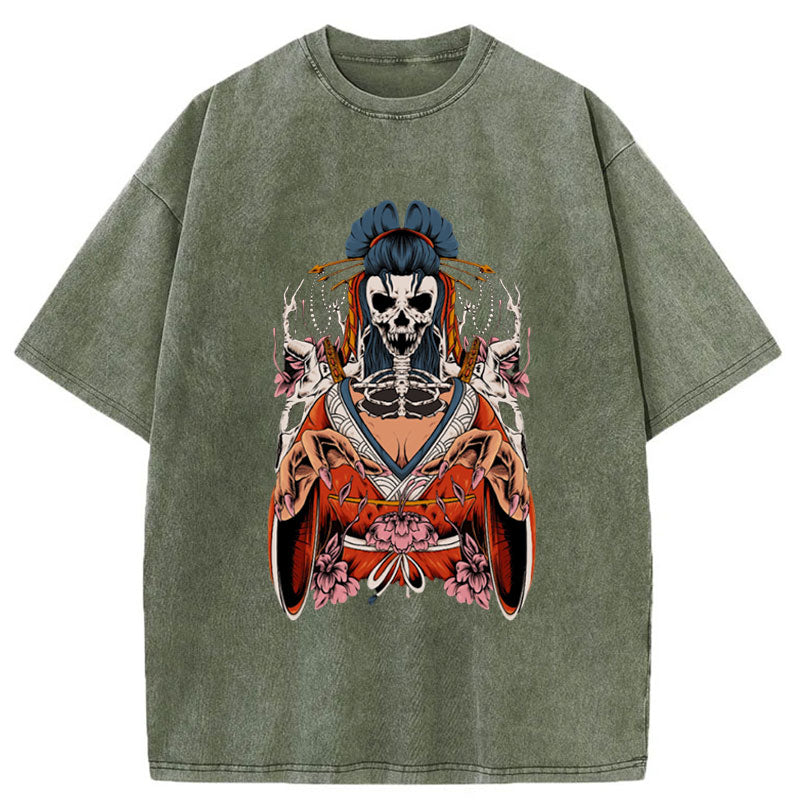 Tokyo-Tiger Skull Oni Geisha Washed T-Shirt