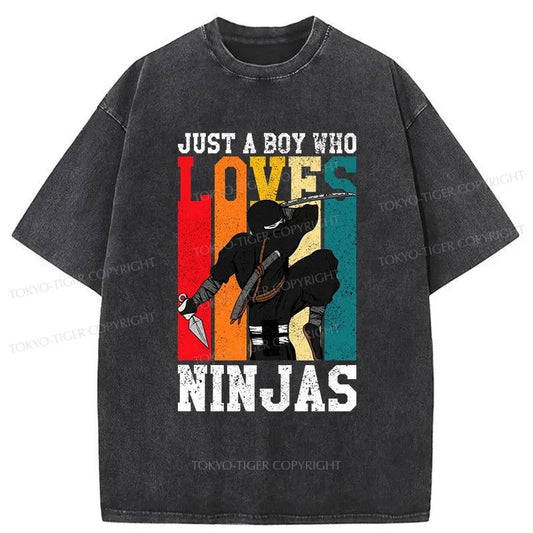 Tokyo-Tiger Janpanese Ninjas Rainbow Washed T-Shirt