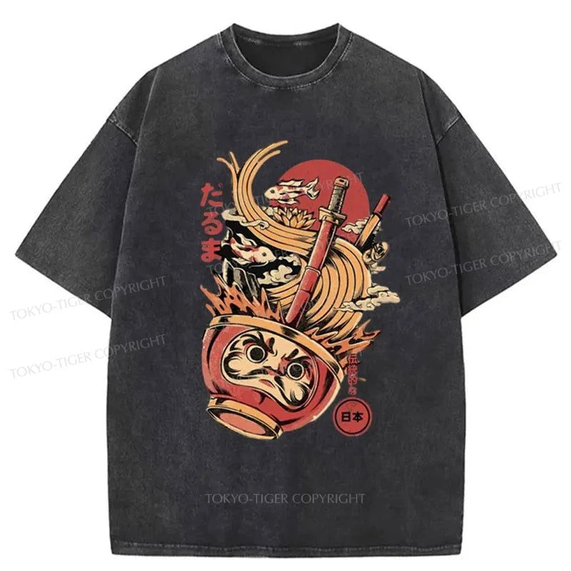 Tokyo-Tiger Japanese Daruma Ramen Washed T-Shirt