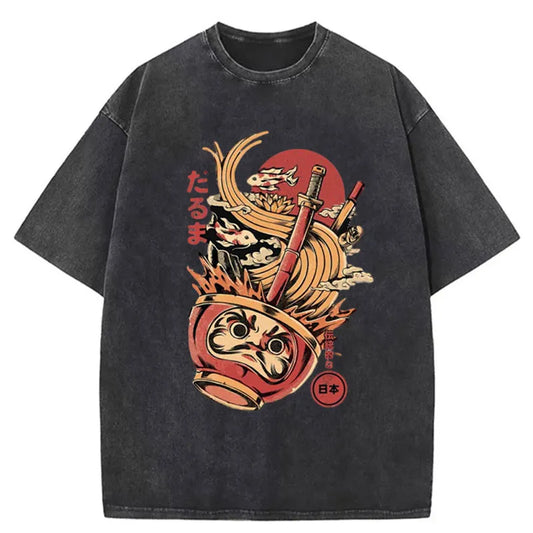 Tokyo-Tiger Japanese Daruma Ramen Washed T-Shirt