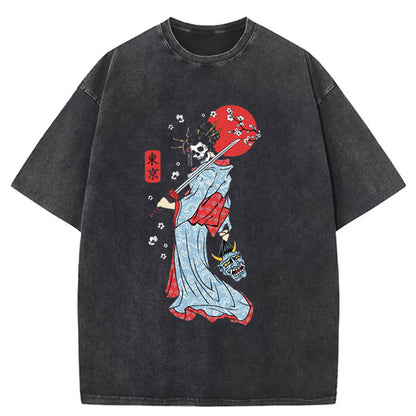 Tokyo-Tiger Skull Geisha Kabuki Washed T-Shirt