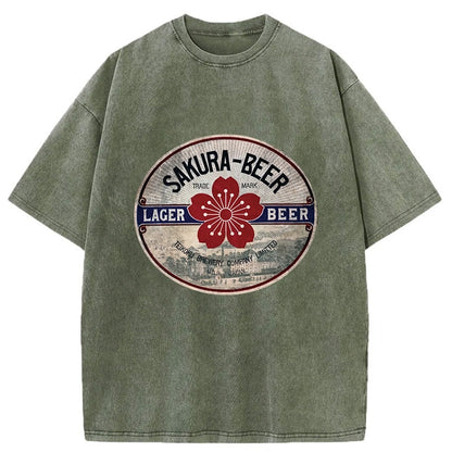 Tokyo-Tiger Vintage Sakura Beer Label Washed T-Shirt