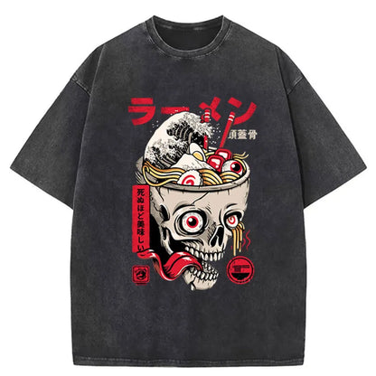 Tokyo-Tiger Ramen Wave Skull Washed T-Shirt