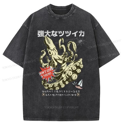 Tokyo-Tiger Squid Graphic Monster Japanese Washed T-Shirt