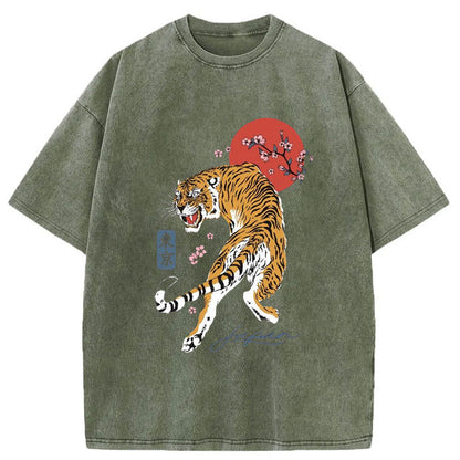 Tokyo-Tiger Tiger Blossom Japanese Sakura Washed T-Shirt