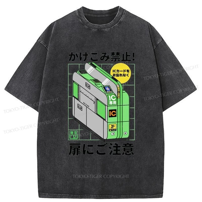 Tokyo-Tiger Train Gate Manga Washed T-Shirt