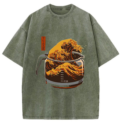Tokyo-Tiger The Great Wave Off Coffee Japanese Washed T-Shirt