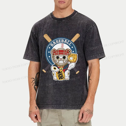 Tokyo-Tiger Janpaese Baseball Cat Washed T-Shirt