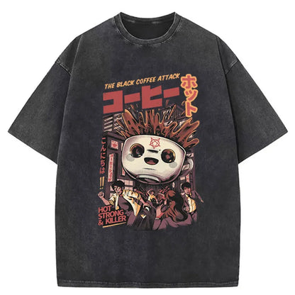 Tokyo-Tiger Black Coffee Kaiju Attack Japanese Washed T-Shirt