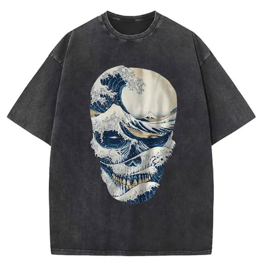 Tokyo-Tiger Great Wave Skull Washed T-Shirt