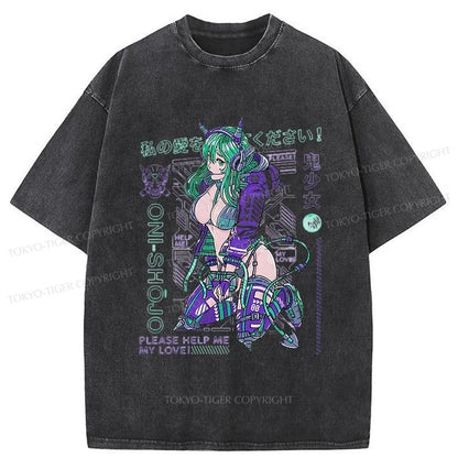 Tokyo-Tiger Yokai Oni Girl Washed T-Shirt