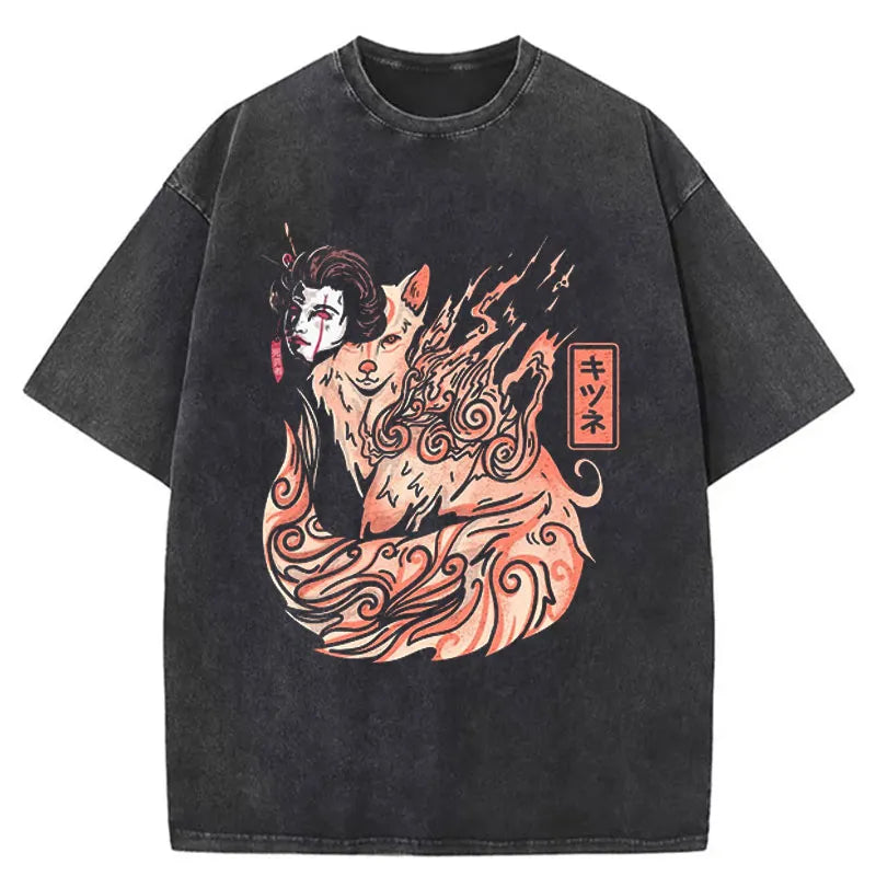 Tokyo-Tiger Yokai Kitune Fox Washed T-Shirt