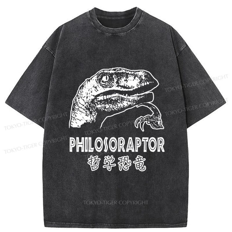 Tokyo-Tiger Philosoraptor Funny Washed T-Shirt