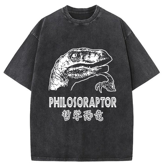 Tokyo-Tiger Philosoraptor Funny Washed T-Shirt
