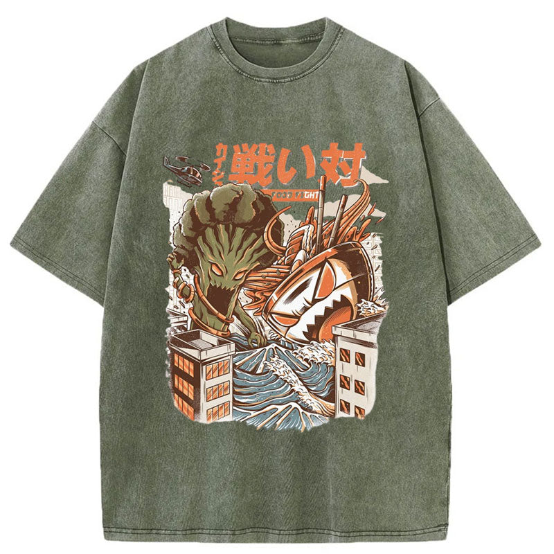 Tokyo-Tiger Broccozilla vs Ramen Kaiju Washed T-Shirt