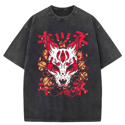 Tokyo-Tiger Yokai Fox Kitune Washed T-Shirt
