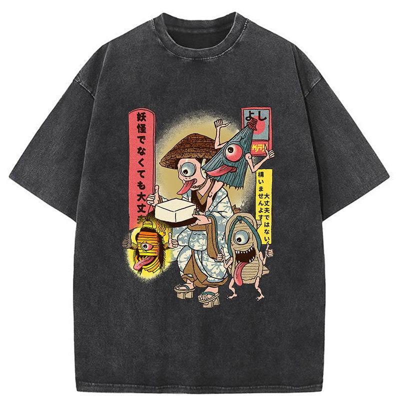 Tokyo-Tiger It's Okay Not to Be Yokai Funny Japanese Washed T-Shirt