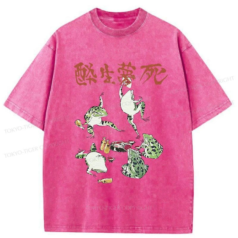 Tokyo-Tiger Japanese Frog Osake Kanji Washed T-Shirt