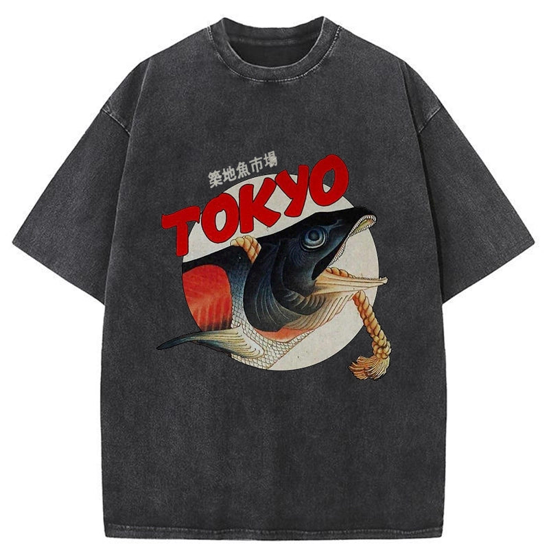 Tokyo-Tiger Vintage Japanese Tsukiji Fish Market Washed T-Shirt