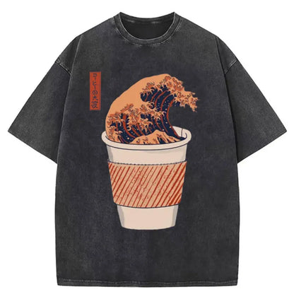 Tokyo-Tiger The Great Wave of Coffee Washed T-Shirt