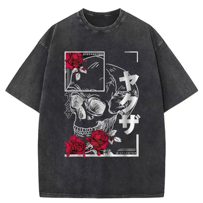 Tokyo-Tiger Skull Roses Japanese Washed T-Shirt