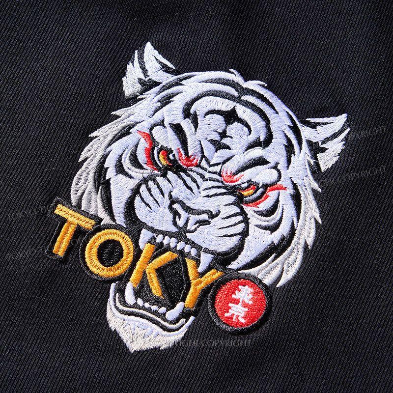 Tokyo-Tiger Retro Tiger Japanese Embroidery Varsity Jacket