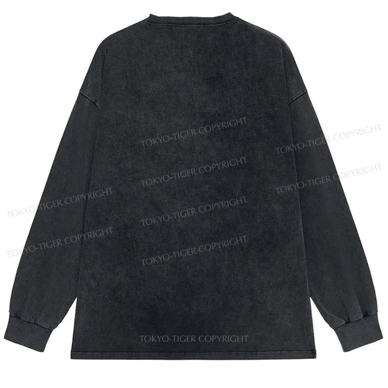 Tokyo-Tiger Japanese Shibuya Crossing Washed Long Sleeve T-Shirt